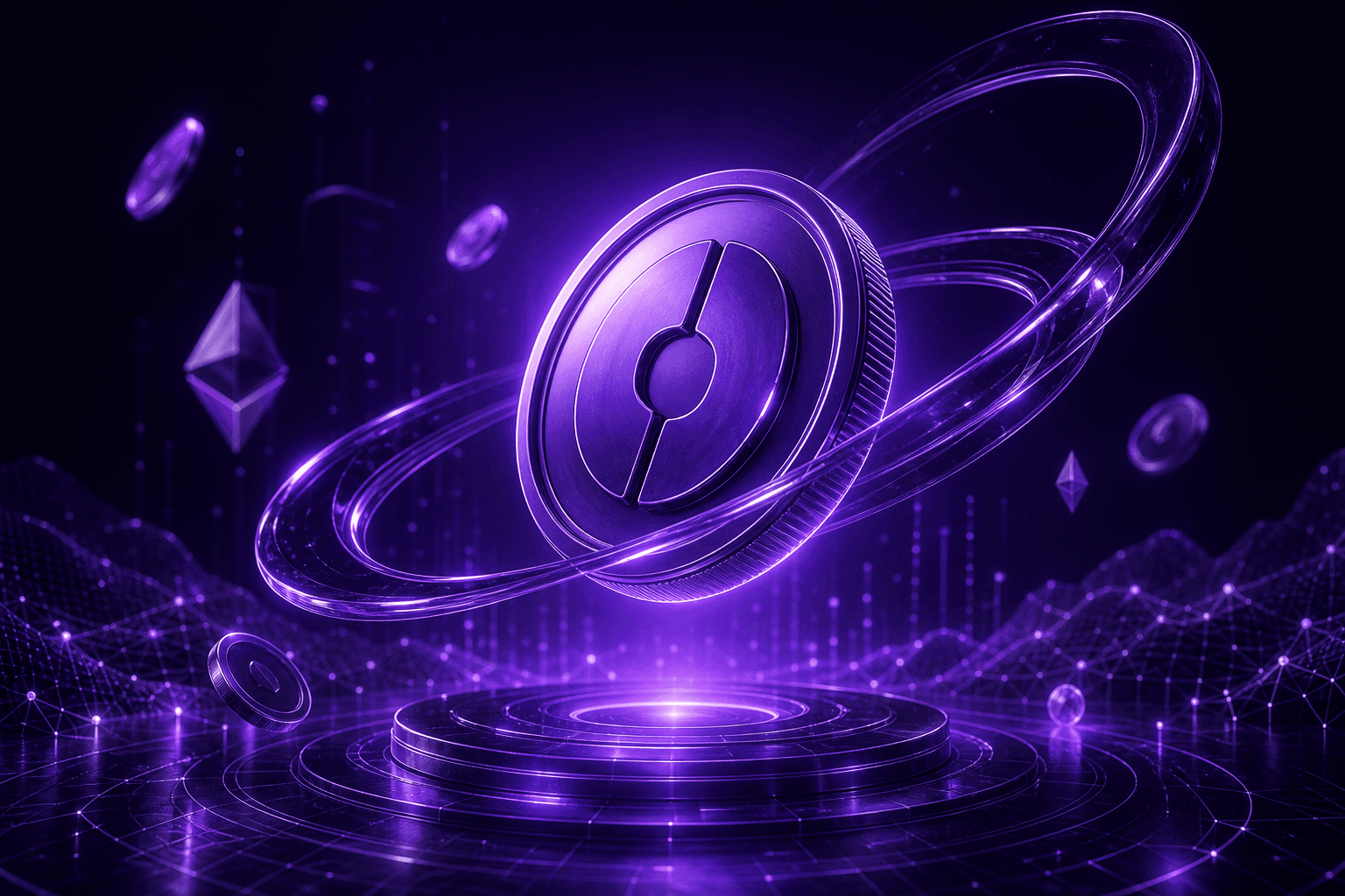 Purple futuristic crypto presale coin artwork